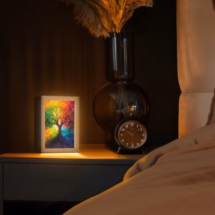 Boom - Kleurrijk - Modern - Abstract Light Box met kabel (Tafellamp) klein -sfeer1
