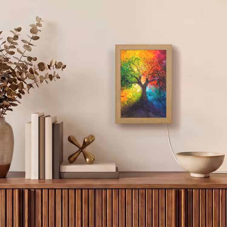 Boom - Kleurrijk - Modern - Abstract Light Box met kabel (Tafellamp) klein -sfeer2