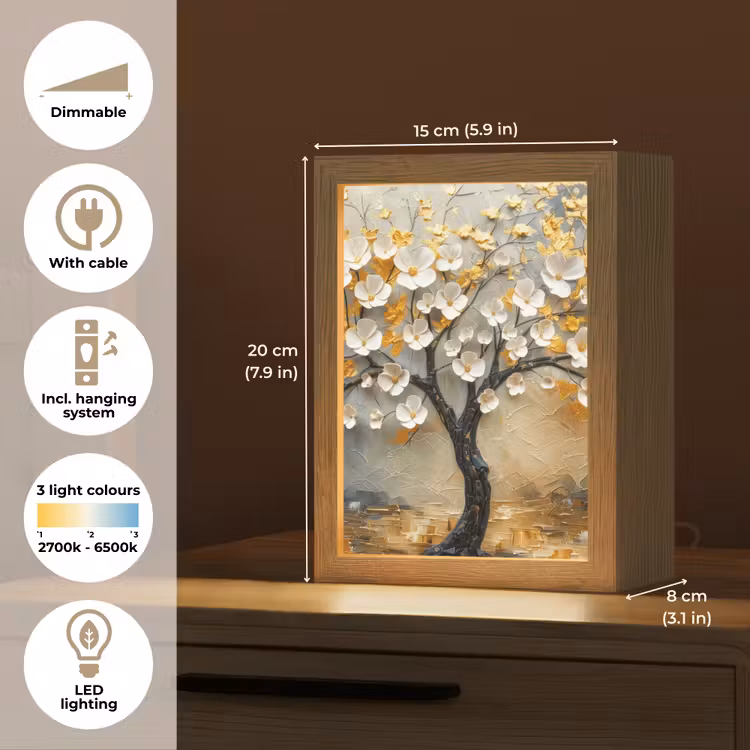 Boom - Bloemen - Goud - Beige Light Box met kabel (Tafellamp) klein -USP_EN