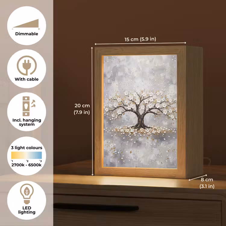 Boom - Bloemen - Natuur - Abstract - Wit Light Box met kabel (Tafellamp) klein -USP_EN
