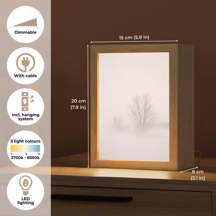 Boom - Mist - Sneeuw - Winter - Minimalistisch Light Box met kabel (Tafellamp) klein -USP_EN
