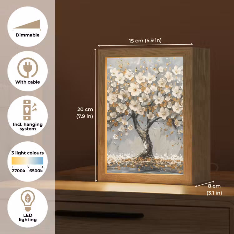 Boom - Goud - Bloemen - Abstract - Kunst Light Box met kabel (Tafellamp) klein -USP_EN