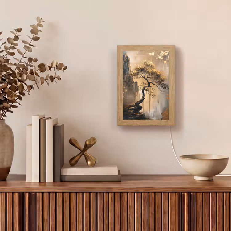 Boom - Goud - Landschap - Verf Light Box met kabel (Tafellamp) klein -sfeer2
