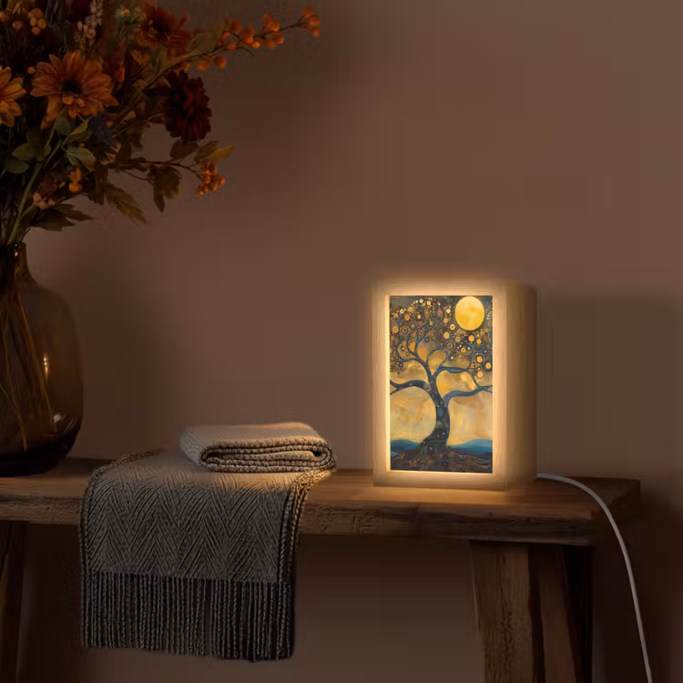 Boom - Industrieel - Abstract - Geel Light Box met kabel (Tafellamp) klein -sfeer4