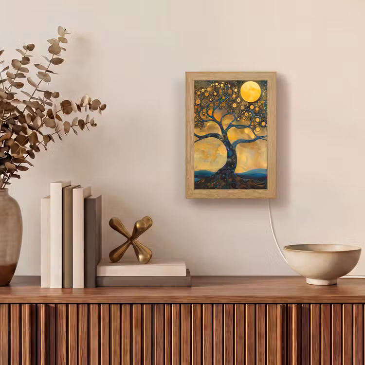 Boom - Industrieel - Abstract - Geel Light Box met kabel (Tafellamp) klein -sfeer2