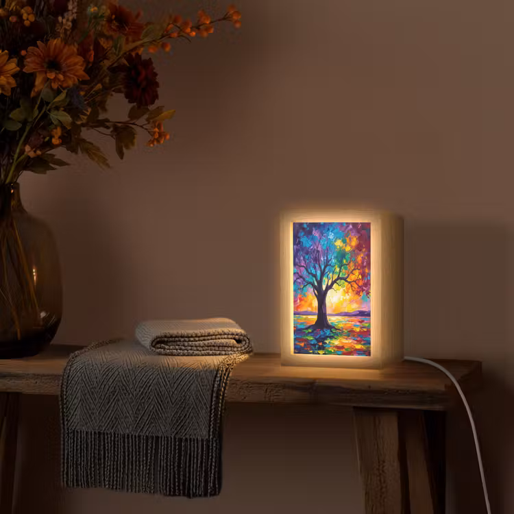 Boom - Landschap - Natuur - Abstract - Kleurrijk Light Box met kabel (Tafellamp) klein -sfeer4