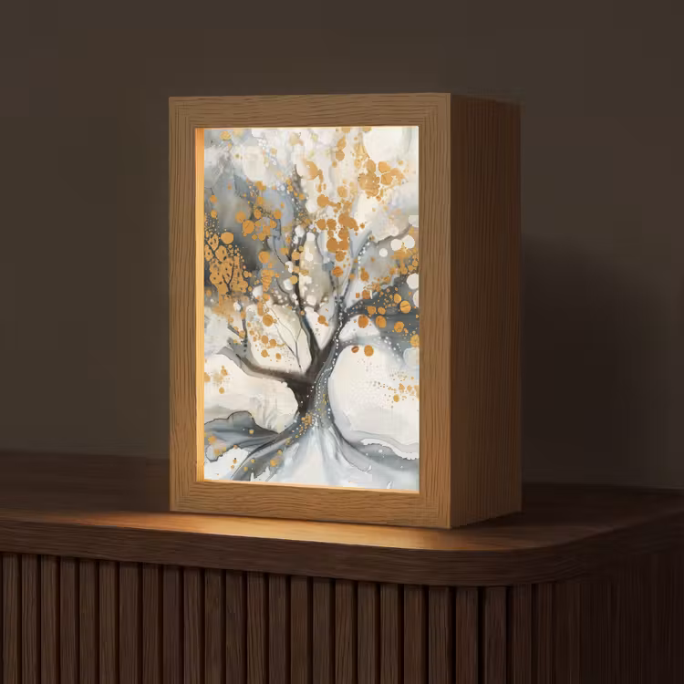 Boom - Modern - Abstract - Goud - Zwart - Wit Light Box met kabel (Tafellamp) klein -z3d_website