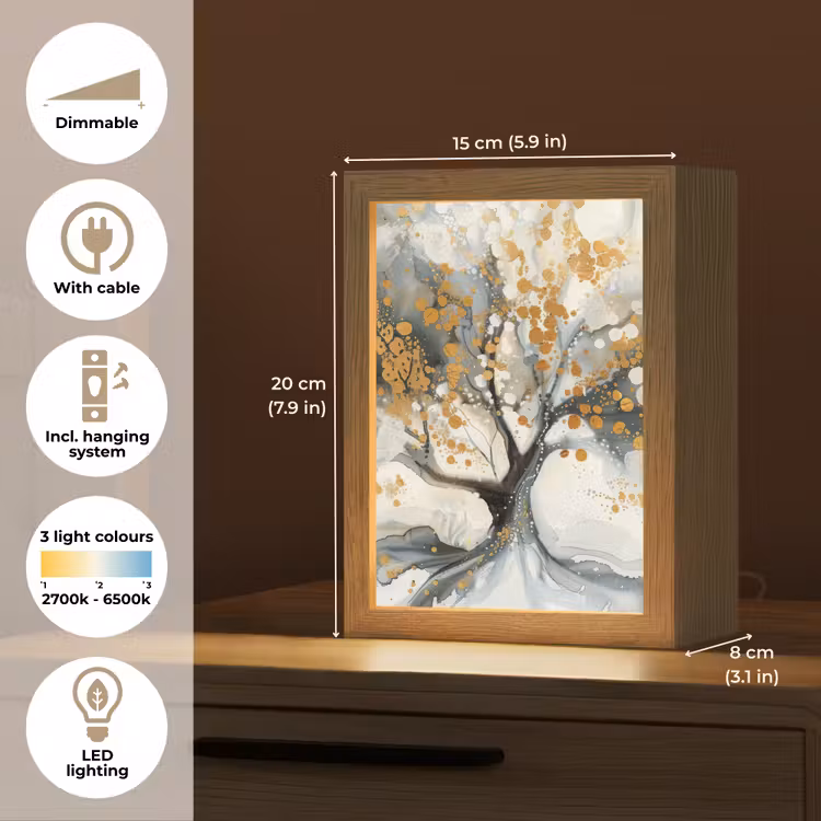 Boom - Modern - Abstract - Goud - Zwart - Wit Light Box met kabel (Tafellamp) klein -USP_EN