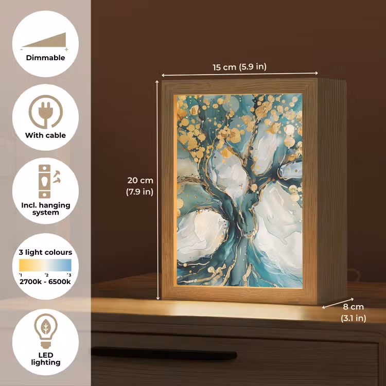 Boom - Modern - Verflook - Turquoise - Goud Light Box met kabel (Tafellamp) klein -USP_EN