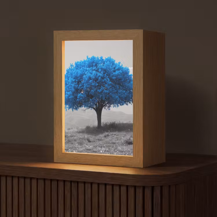 Boom - Natuur - Blauw - Zwart wit Light Box met kabel (Tafellamp) klein -z3d_website