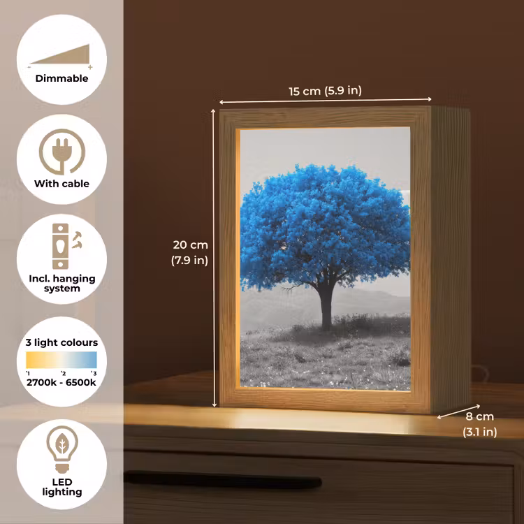 Boom - Natuur - Blauw - Zwart wit Light Box met kabel (Tafellamp) klein -USP_EN