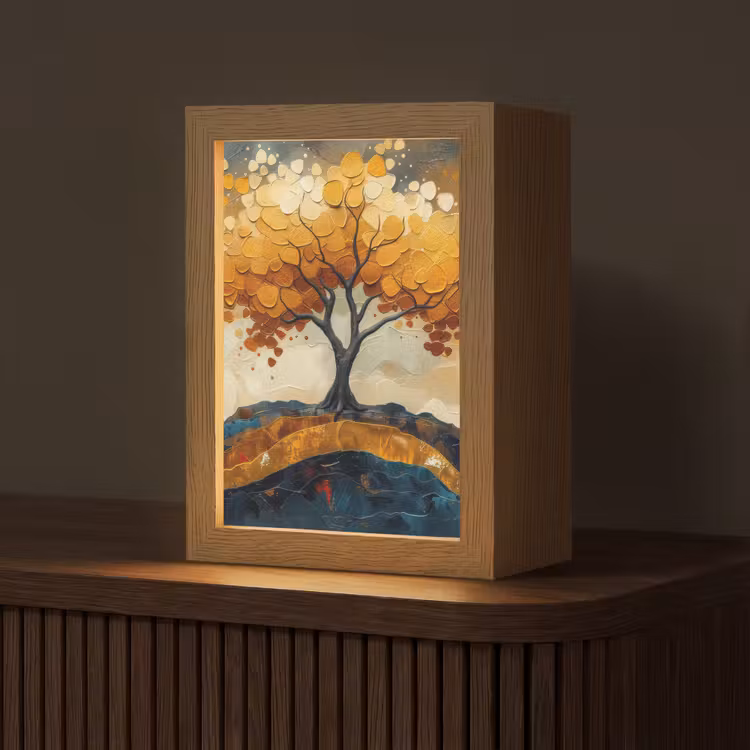 Boom - Natuur - Goud - Modern Light Box met kabel (Tafellamp) klein -z3d_website