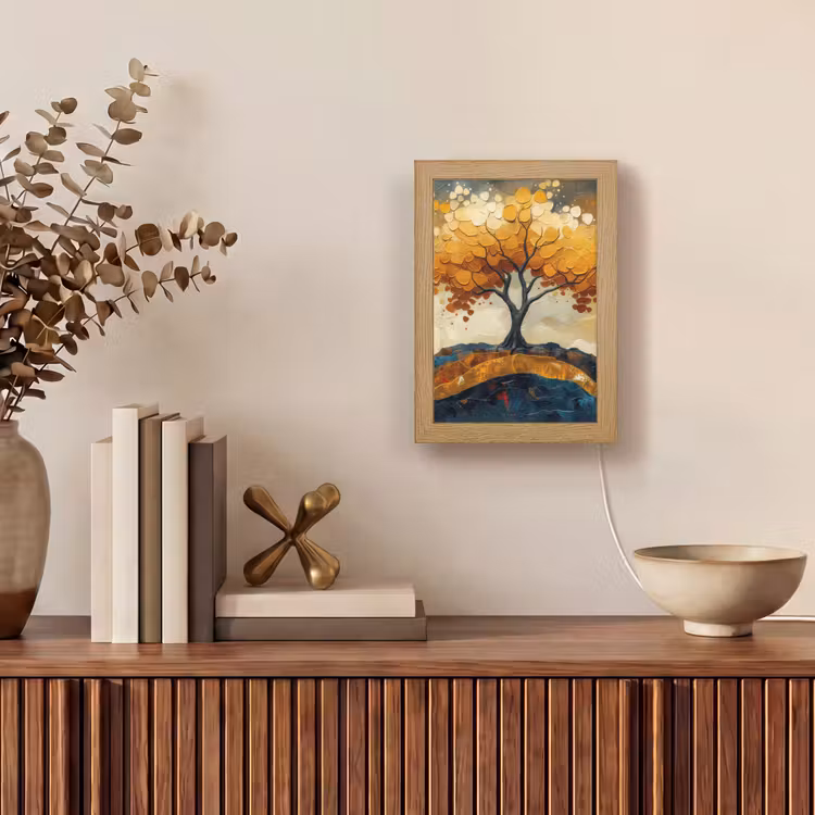 Boom - Natuur - Goud - Modern Light Box met kabel (Tafellamp) klein -sfeer2