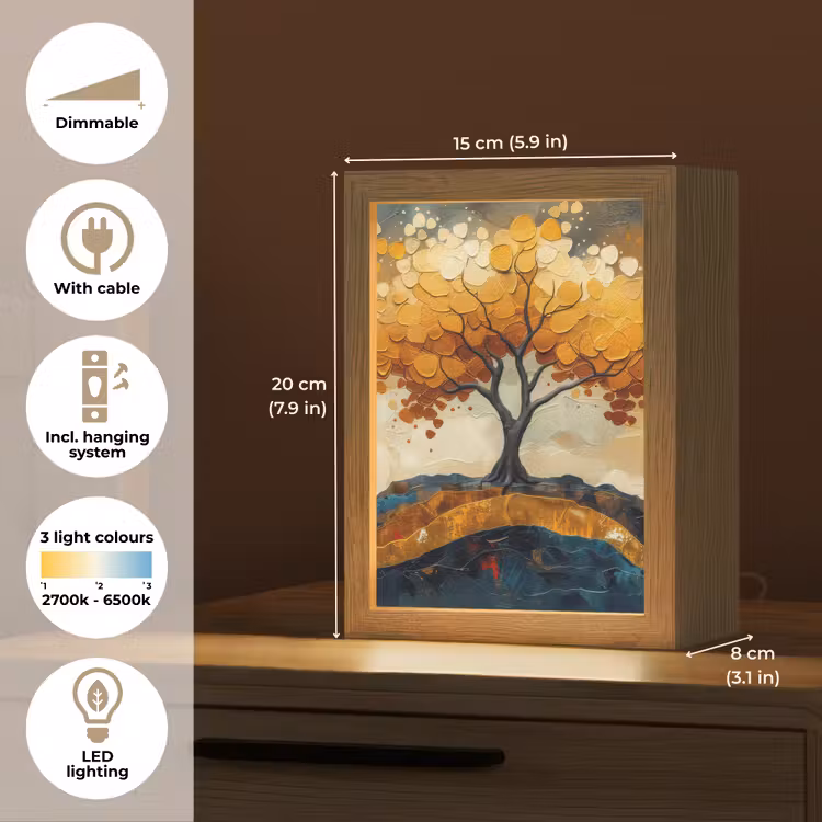Boom - Natuur - Goud - Modern Light Box met kabel (Tafellamp) klein -USP_EN