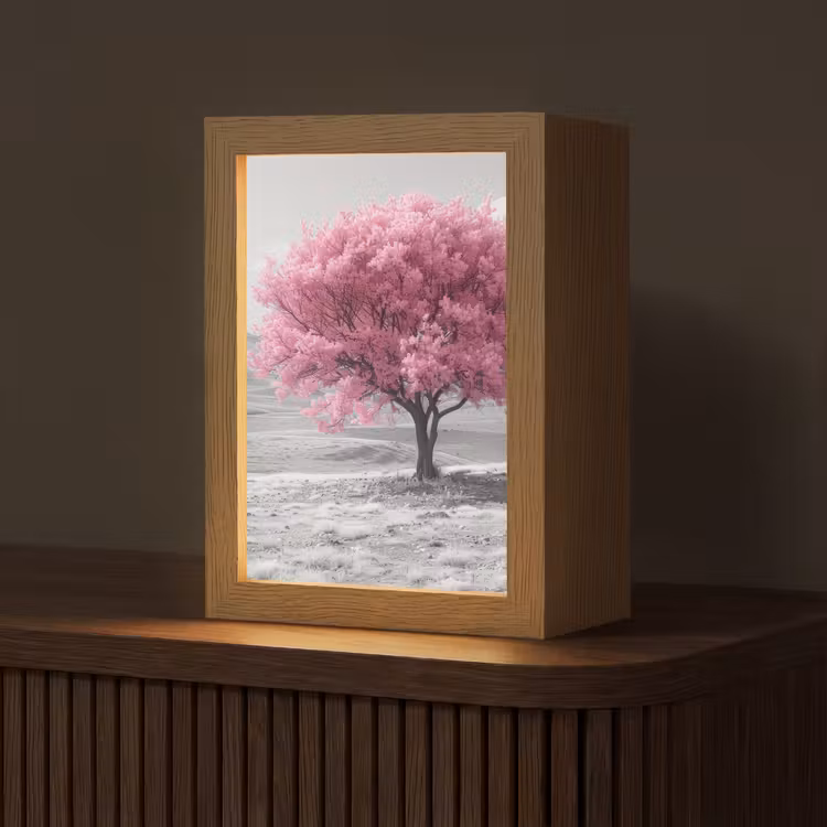 Boom - Natuur - Roze - Zwart wit Light Box met kabel (Tafellamp) klein -z3d_website