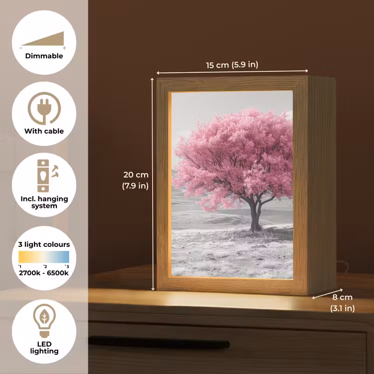 Boom - Natuur - Roze - Zwart wit Light Box met kabel (Tafellamp) klein -USP_EN
