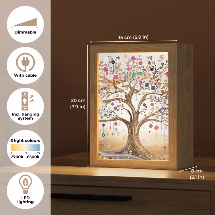 Levensboom - Goud - Kleurrijk - Abstract - Aesthetic Light Box met kabel (Tafellamp) klein -USP_EN