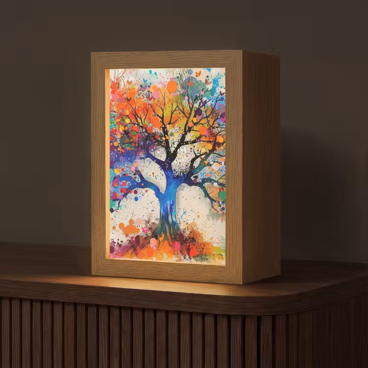 Levensboom - Natuur - Kleurrijk - Boom Light Box met kabel (Tafellamp) klein -z3d_website