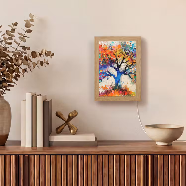 Levensboom - Natuur - Kleurrijk - Boom Light Box met kabel (Tafellamp) klein -sfeer2