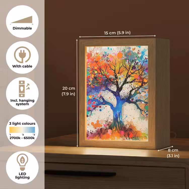 Levensboom - Natuur - Kleurrijk - Boom Light Box met kabel (Tafellamp) klein -USP_EN