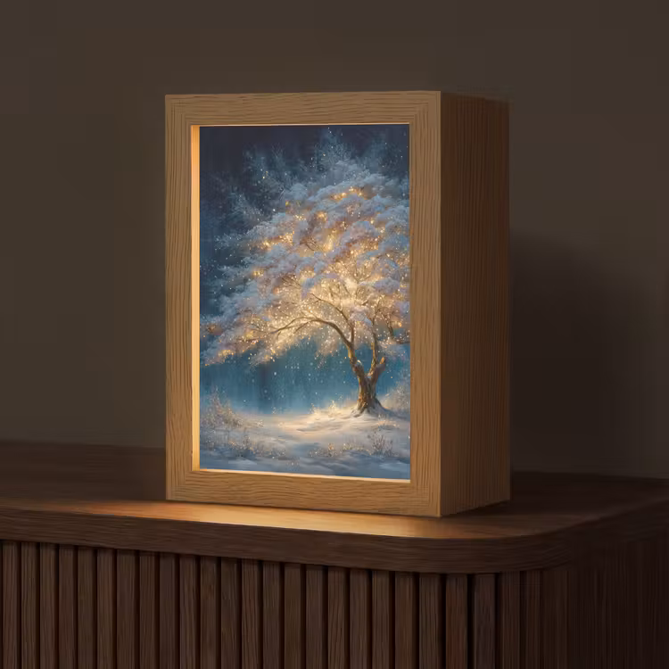 Levensboom - Nacht - Donker - Blauw Light Box met kabel (Tafellamp) klein -z3d_website