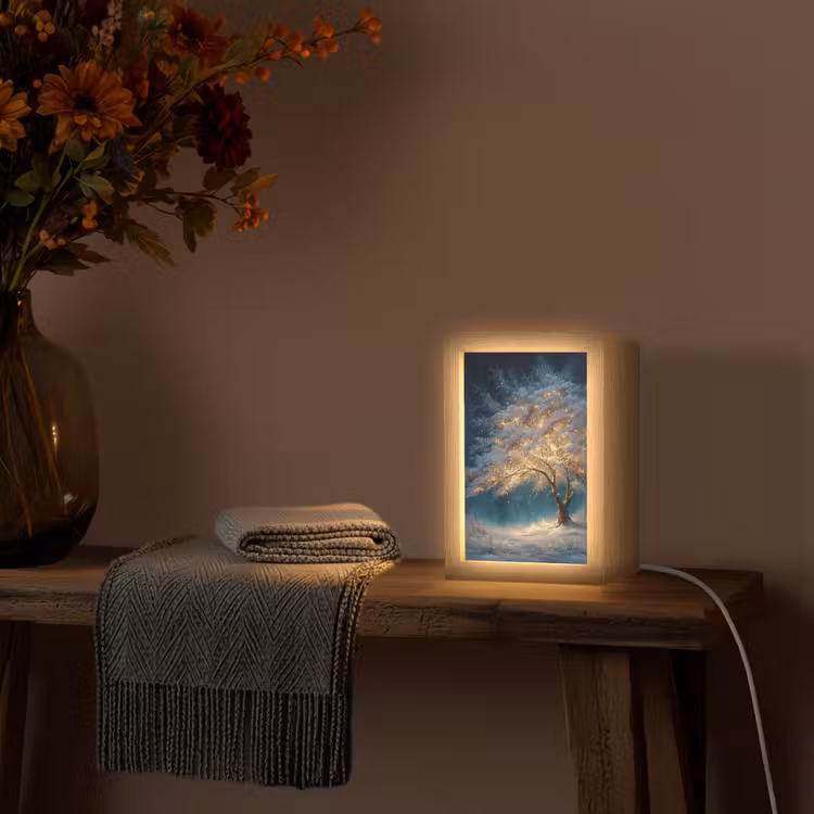 Levensboom - Nacht - Donker - Blauw Light Box met kabel (Tafellamp) klein -sfeer4
