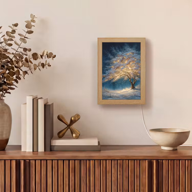 Levensboom - Nacht - Donker - Blauw Light Box met kabel (Tafellamp) klein -sfeer2