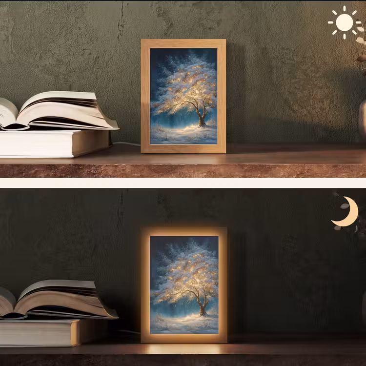 Levensboom - Nacht - Donker - Blauw Light Box met kabel (Tafellamp) klein -sfeer3