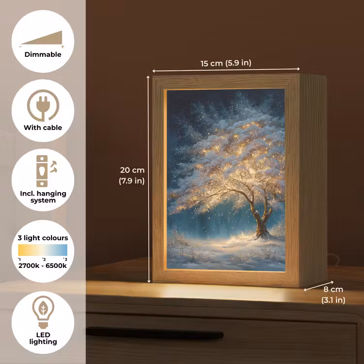Levensboom - Nacht - Donker - Blauw Light Box met kabel (Tafellamp) klein -USP_EN