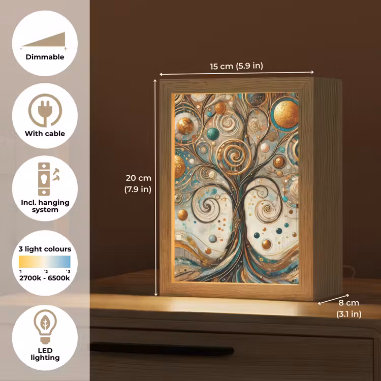 Levensboom - Boom - Abstract - Modern Light Box met kabel (Tafellamp) klein -USP_EN