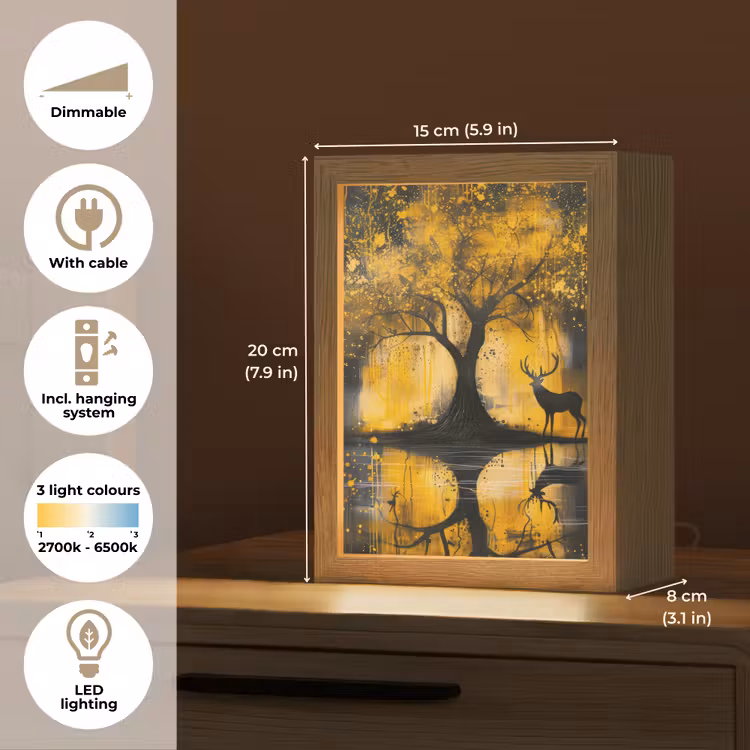 Boom - Verflook - Hert - Natuur - Goud Light Box met kabel (Tafellamp) klein -USP_EN