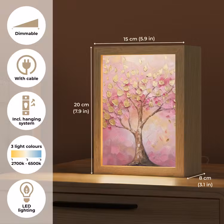 Boom - Roze - Goud - Modern Light Box met kabel (Tafellamp) klein -USP_EN