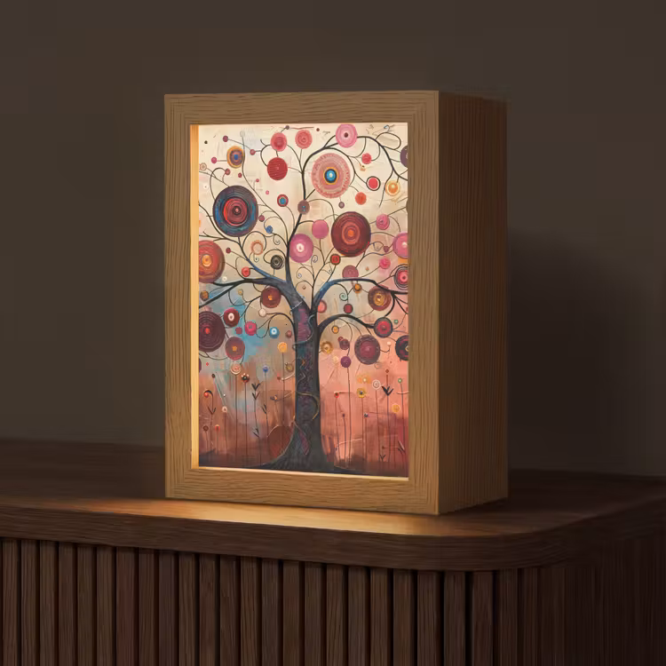 Boom - Paars - Abstract - Kunst Light Box met kabel (Tafellamp) klein -z3d_website
