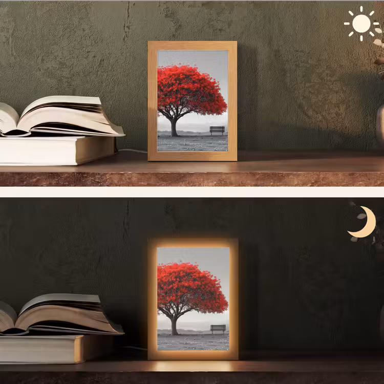Boom - Rood - Natuur - Zwart wit Light Box met kabel (Tafellamp) klein -sfeer3