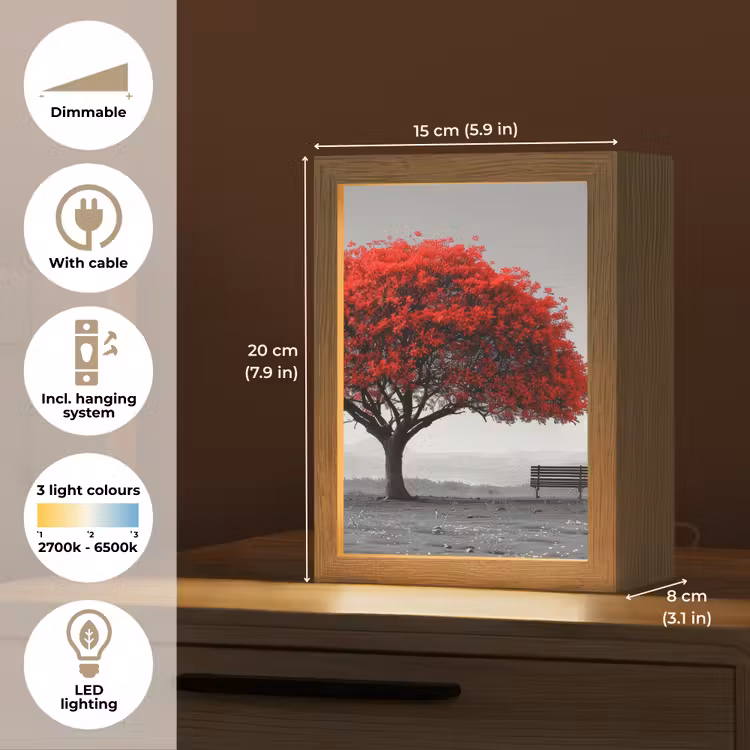 Boom - Rood - Natuur - Zwart wit Light Box met kabel (Tafellamp) klein -USP_EN