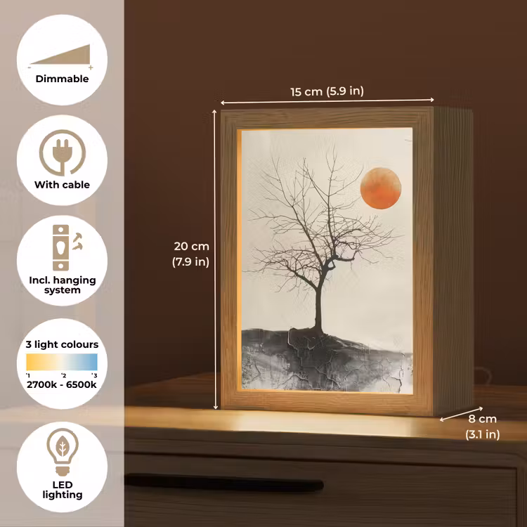 Boom - Zon - Modern - Landschap Light Box met kabel (Tafellamp) klein -USP_EN