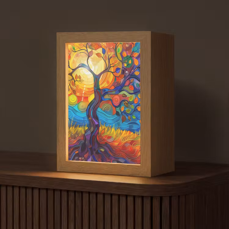 Boom - Zon - Verflook - Kleuren - Abstract Light Box met kabel (Tafellamp) klein -z3d_website