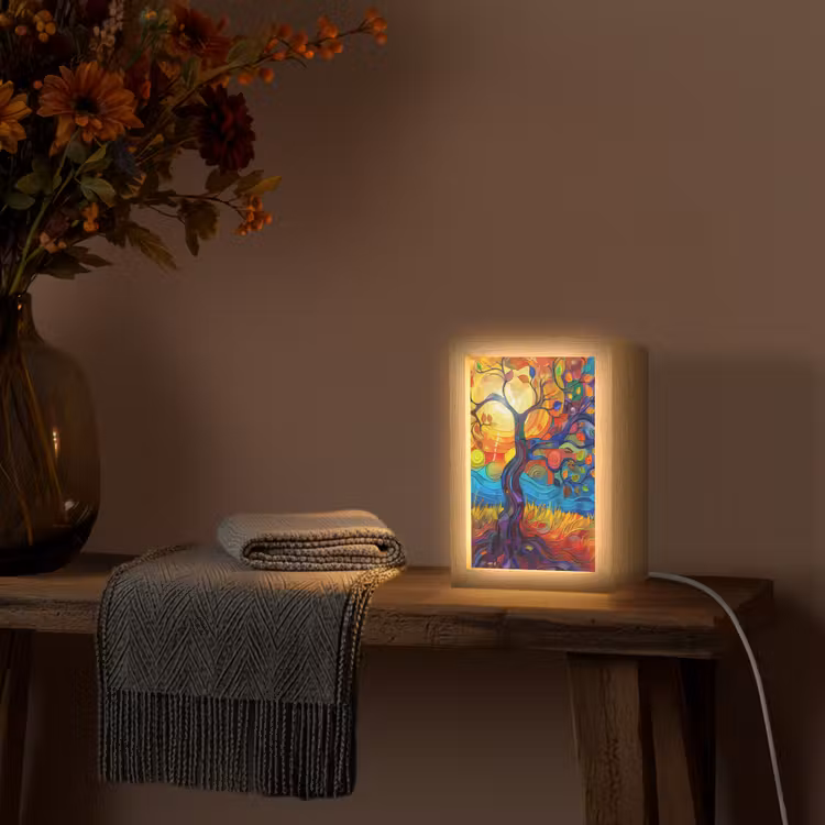 Boom - Zon - Verflook - Kleuren - Abstract Light Box met kabel (Tafellamp) klein -sfeer4