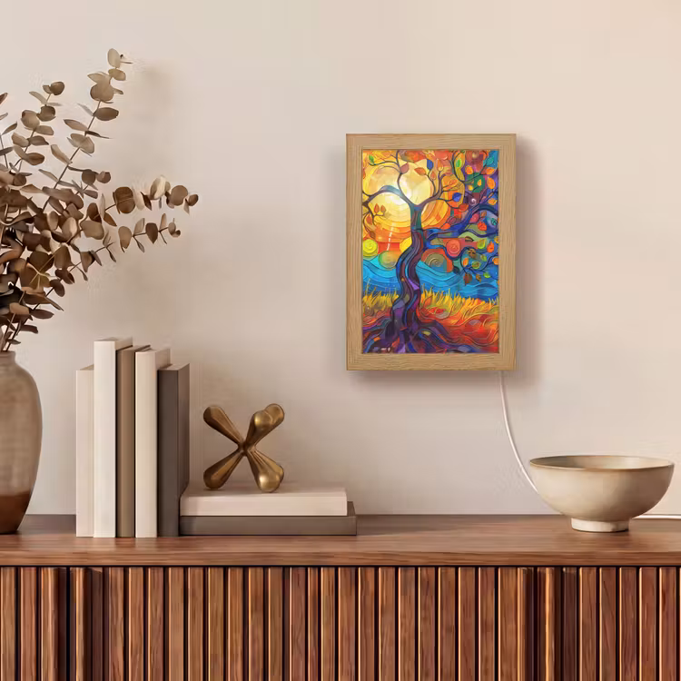 Boom - Zon - Verflook - Kleuren - Abstract Light Box met kabel (Tafellamp) klein -sfeer2