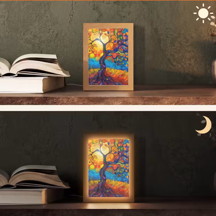 Boom - Zon - Verflook - Kleuren - Abstract Light Box met kabel (Tafellamp) klein -sfeer3