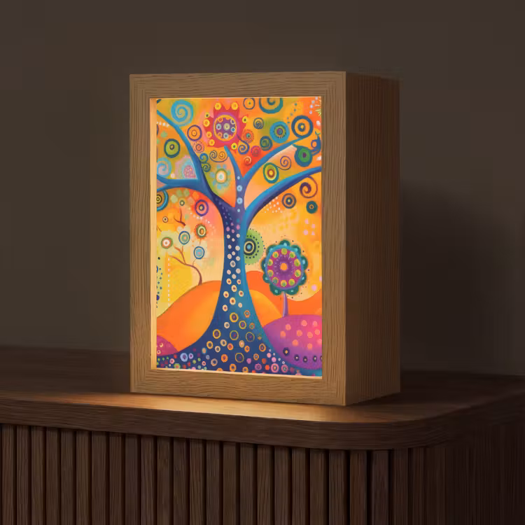 Boom - Levensboom - Abstract - Kleurrijk Light Box met kabel (Tafellamp) klein -z3d_website