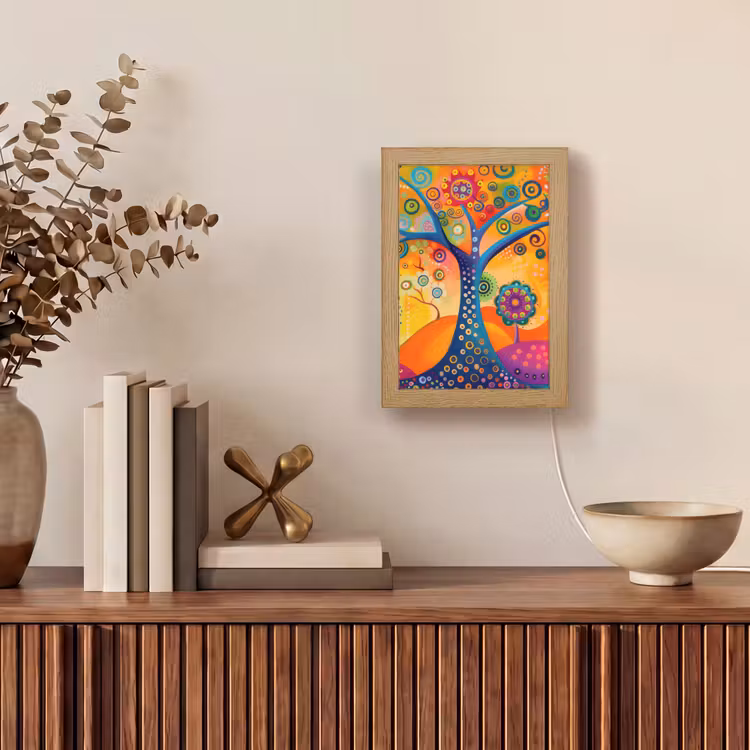 Boom - Levensboom - Abstract - Kleurrijk Light Box met kabel (Tafellamp) klein -sfeer2