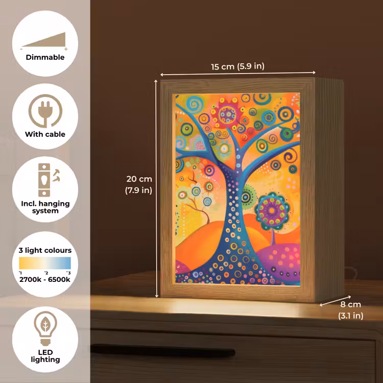 Boom - Levensboom - Abstract - Kleurrijk Light Box met kabel (Tafellamp) klein -USP_EN