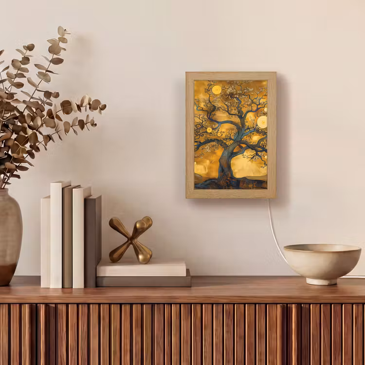 Boom - Levensboom - Abstract - Goud Light Box met kabel (Tafellamp) klein -sfeer2