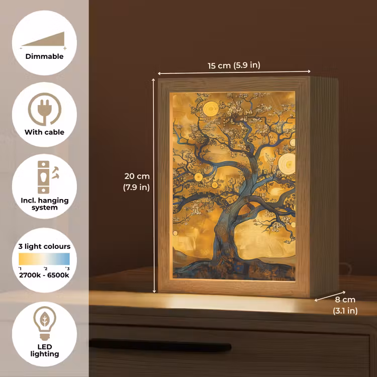 Boom - Levensboom - Abstract - Goud Light Box met kabel (Tafellamp) klein -USP_EN