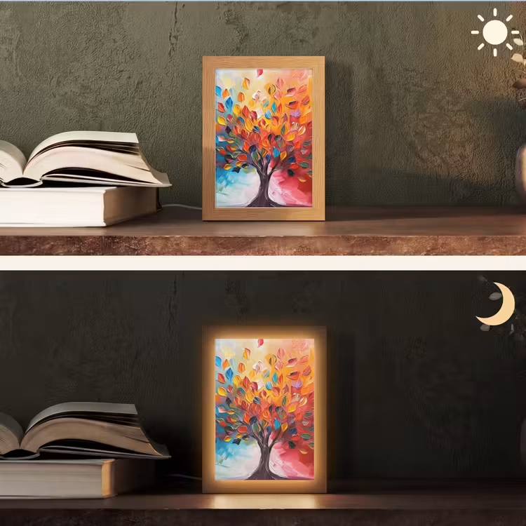 Boom - Levensboom - Kleurrijk - Abstract Light Box met kabel (Tafellamp) klein -sfeer3