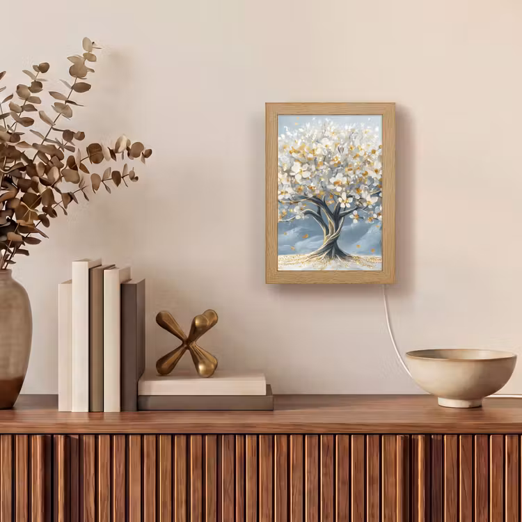Boom - Winter - Levensboom - Modern - Goud Light Box met kabel (Tafellamp) klein -sfeer2