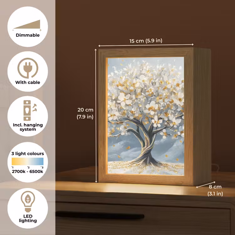 Boom - Winter - Levensboom - Modern - Goud Light Box met kabel (Tafellamp) klein -USP_EN