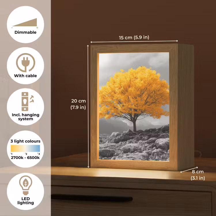 Boom - Geel - Natuur - Zwart wit Light Box met kabel (Tafellamp) klein -USP_EN