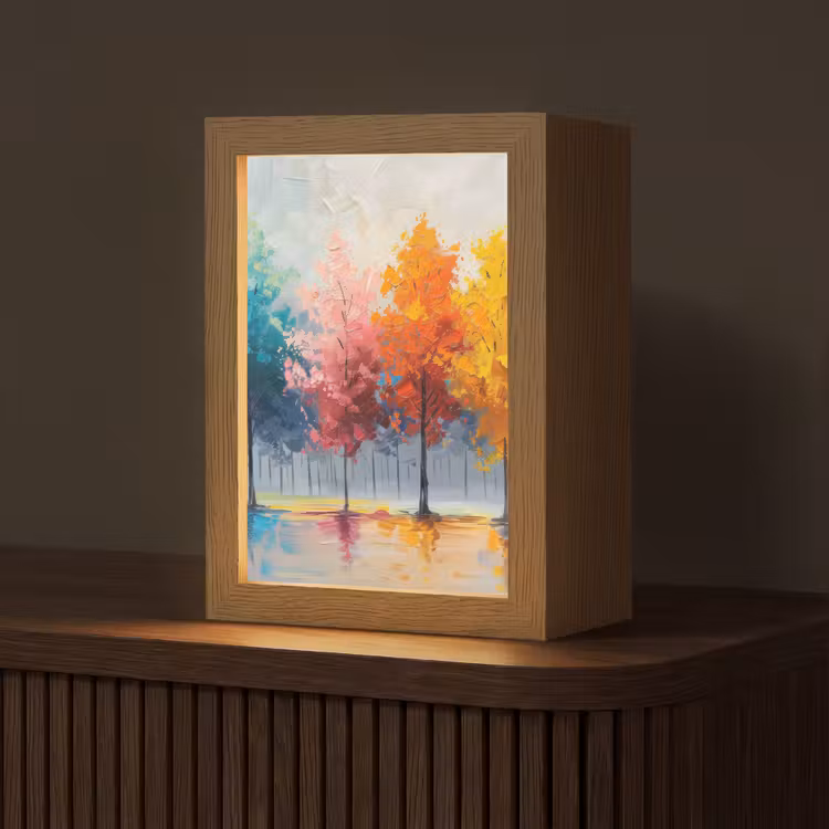 Bomen - Kleurrijk - Natuur - Abstract Light Box met kabel (Tafellamp) klein -z3d_website